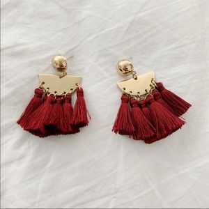 Dark Red Fringe and Gold Earrings